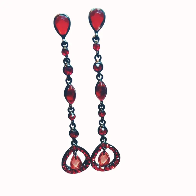Vintage Red Crystal Drop Earrings Regency Style Gothic Statement Jewelry