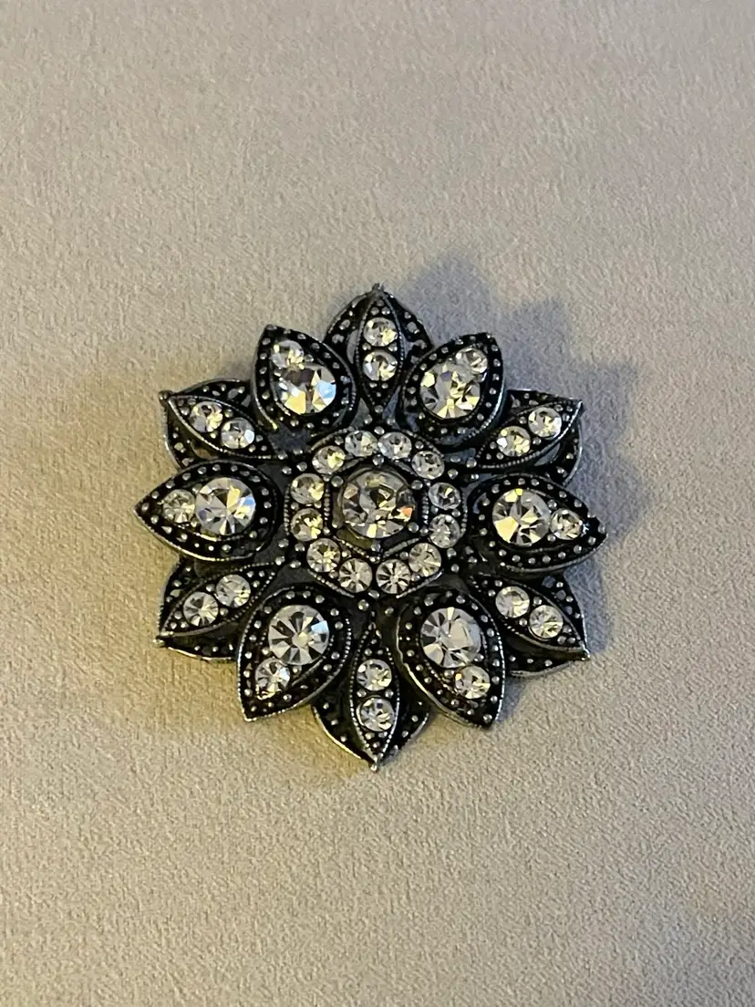 Black and Silver Crystal Brooch/Pendant In One