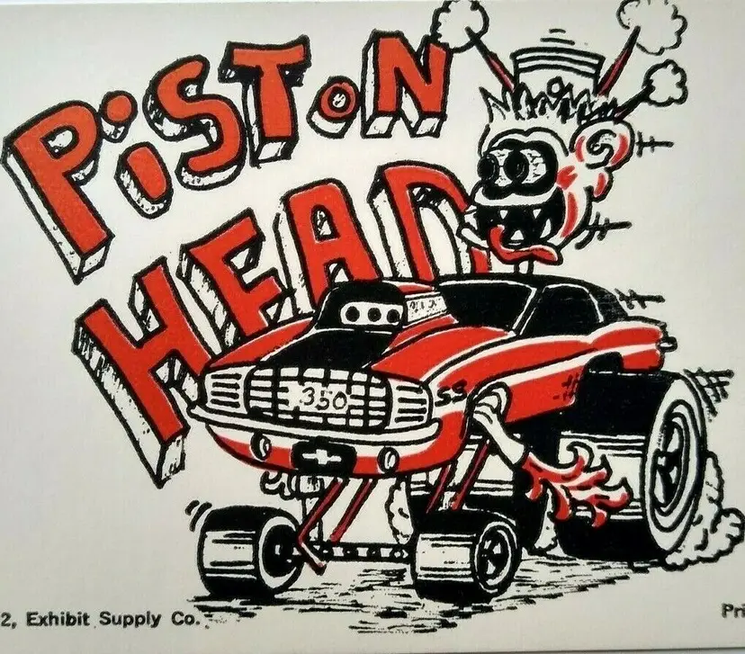 Hot Rod Postcard 350 Piston Head Car Beatnik Monster Custom Racer Coin-Op Card
