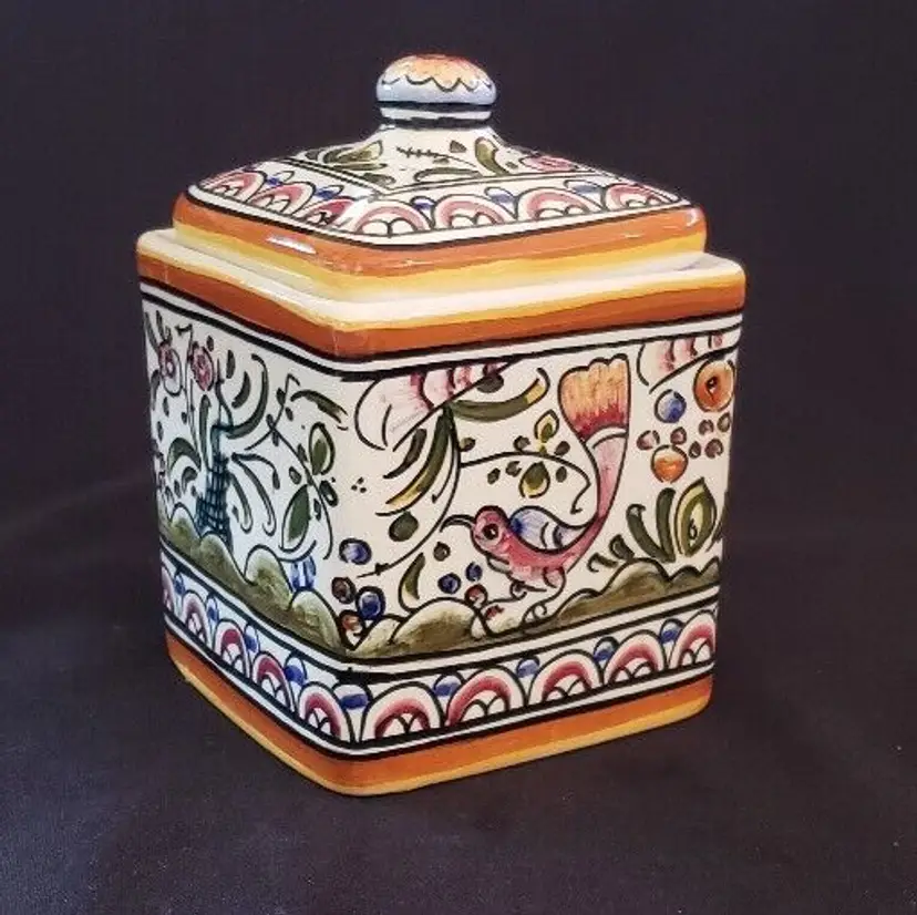 Ceramicas de Coimbra PORTUGAL Square Jar with Lid Trinket Box Signed