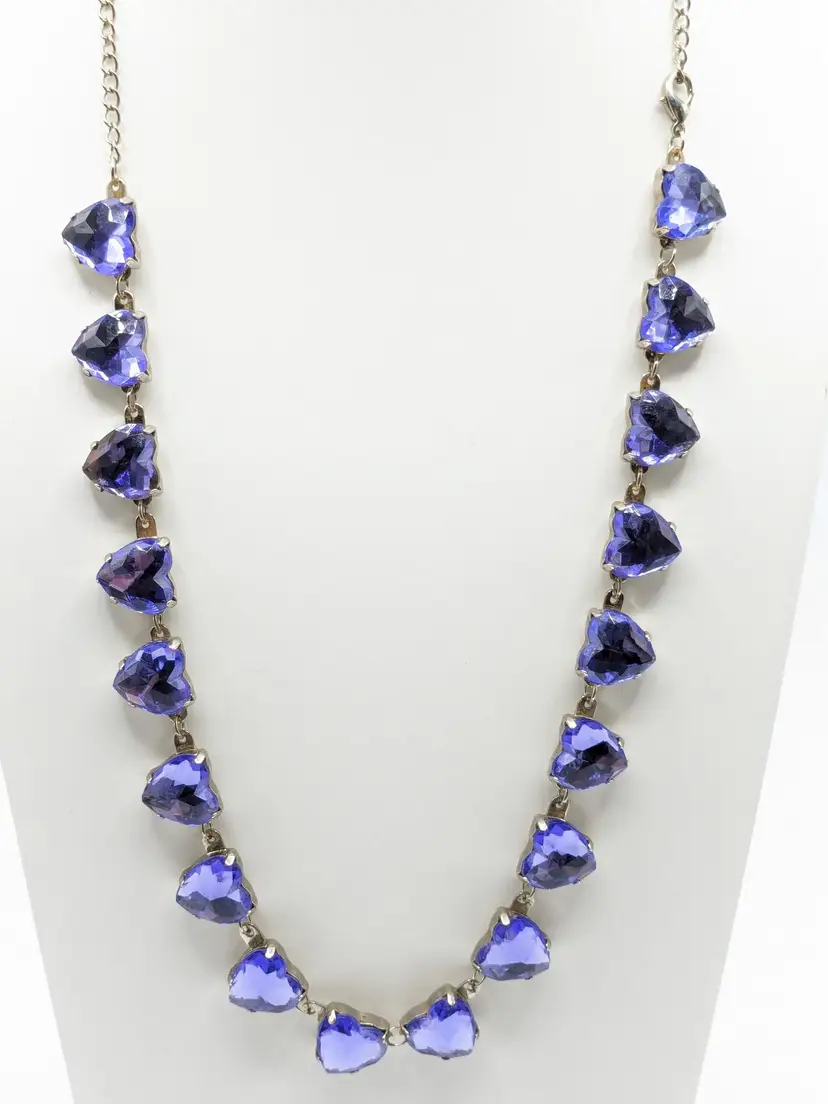 Silver Tone Purple Hearts Necklace Jewelry