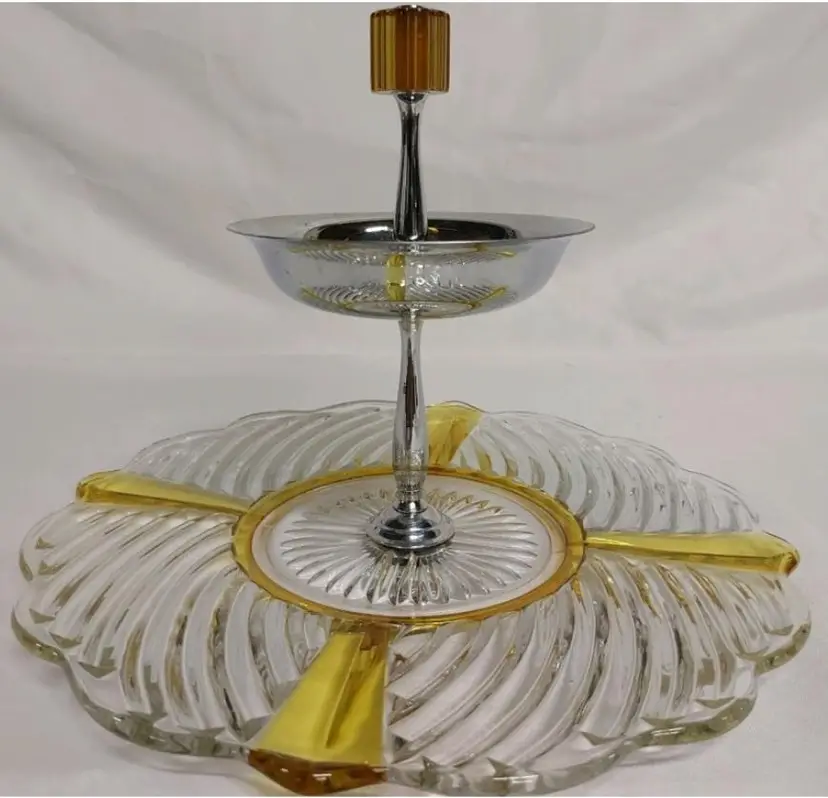 Vintage Farberware Glass Server Tidbit Tray Yellow Brooklyn New York