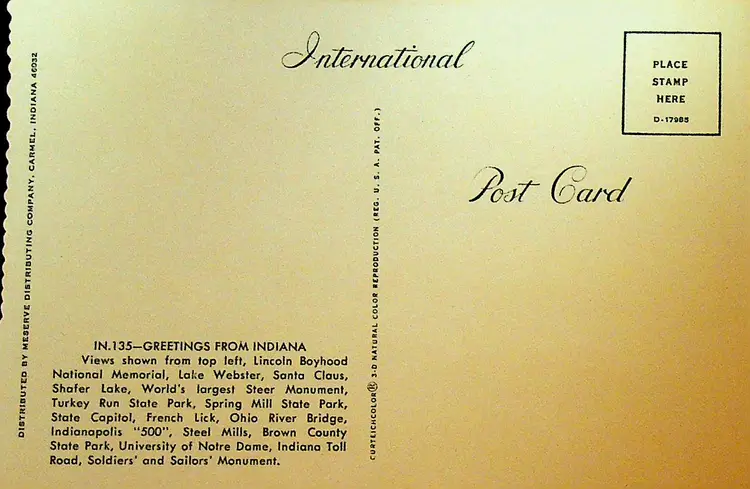 Indiana The Hoosier State Unused Postcard