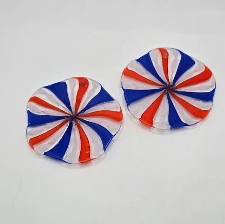 Hand Blown Zanfirico & Latticino Glass Disc Suncatcher Ornaments