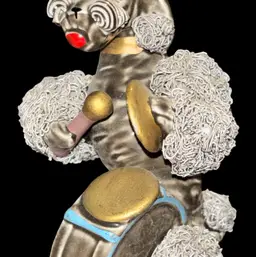 Gray Spaghetti Poodle Figurine, Playing Cymbals and Drums Band Member