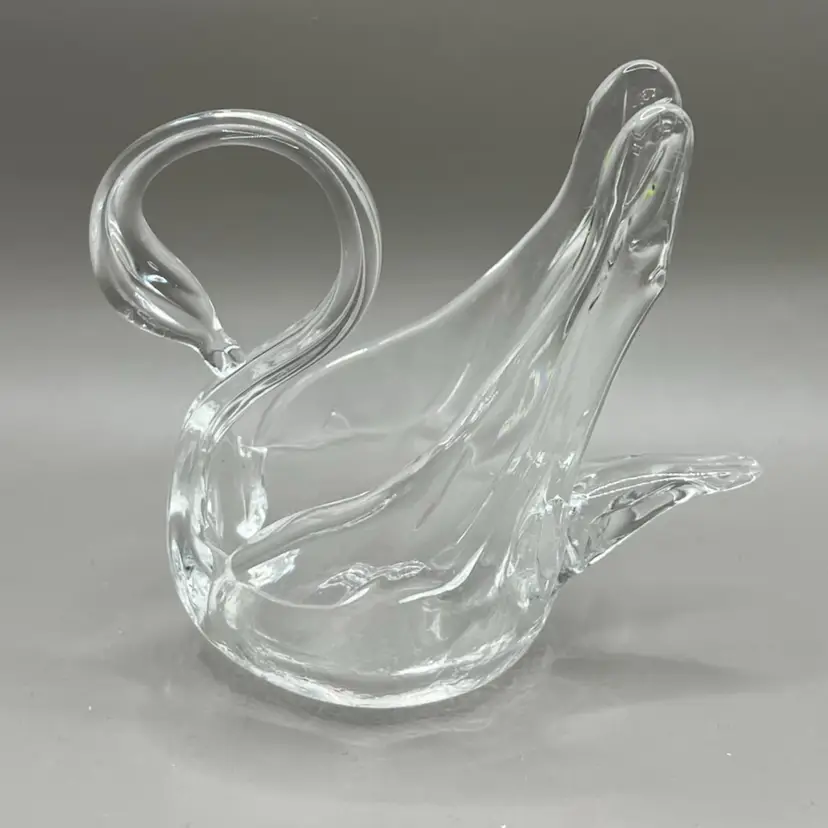 Clear Art Glass Swan Trinket Dish 4.5”