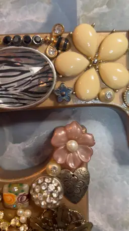 8” Tall Initial “F” Adorned With Vintage Junk Jewelry Pieces.