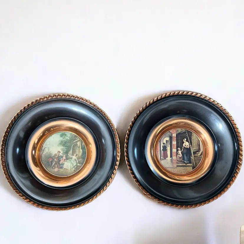 Pair Of Vintage Collectible Copper Hanging Plates 9” Made in Belgium #53 #127