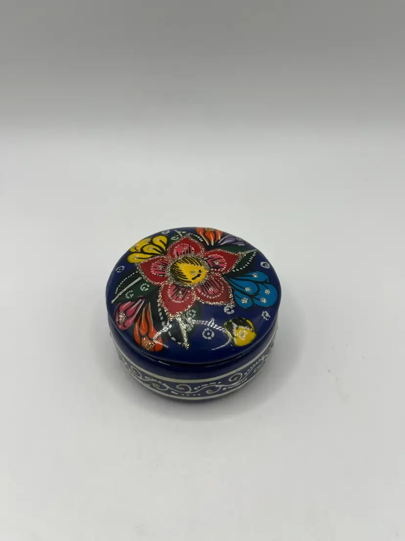Colorful Hand painted Covered Trinket Dish
