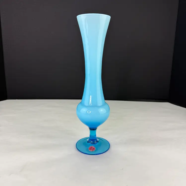 Vintage Blue Opaline Glass Bud Vase Made in Italy 9.5 Inch