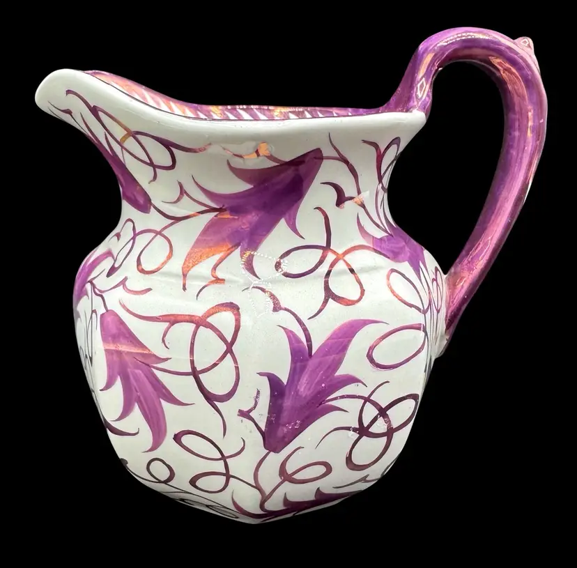 Wedgewood of Etruria & Barlaston Purple Luster Pitcher Creamer Scroll Leaves