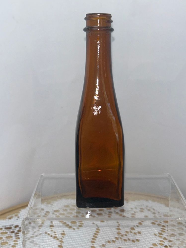 Vintage Square Bottom Small Brown Glass Bottle