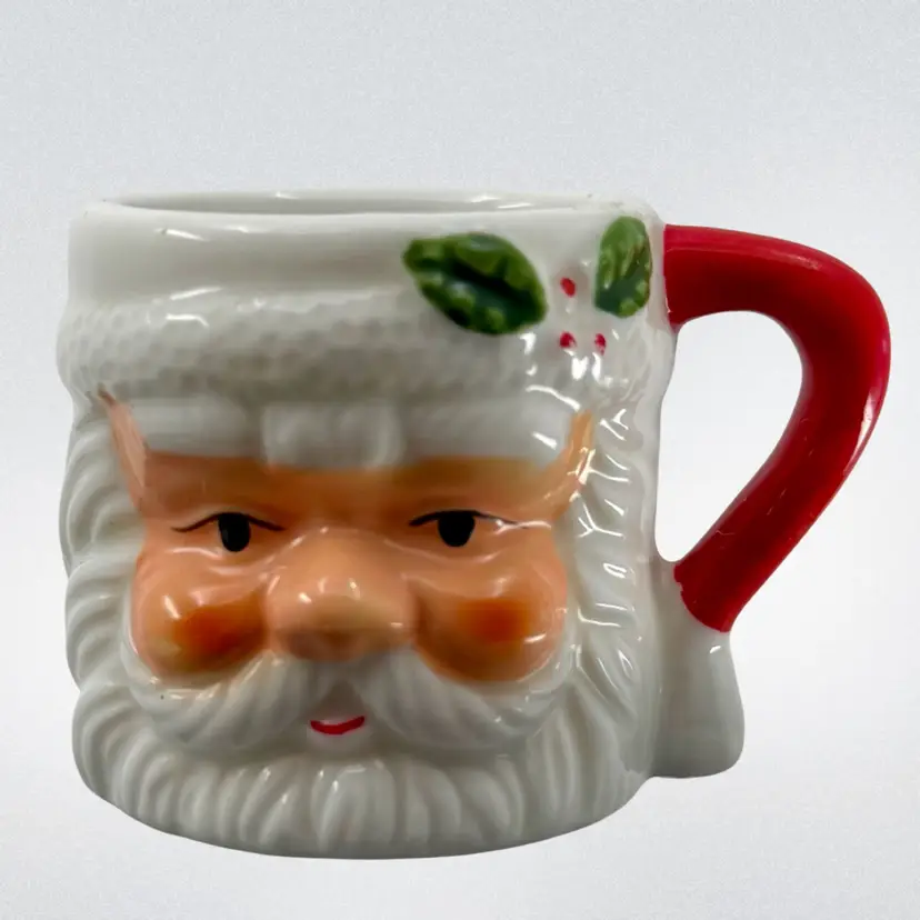 Vintage Miniature Santa Claus Christmas Shot Glass Mug/Toothpick Holder Ceramic Rosy Cheeks
2” T x 2.5” x 1.75”