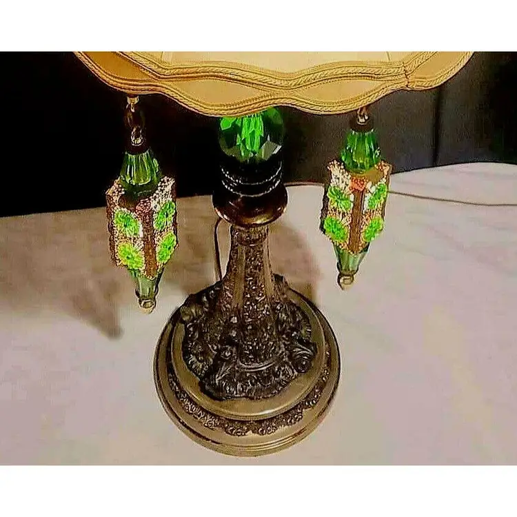 Vintage Loevsky & Loevsky Hollywood Regency Antique Filigree Table Lamp w/2 Lighted Pendants