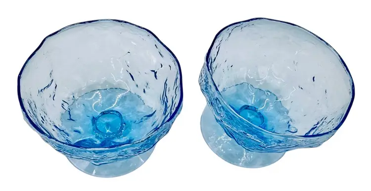 Set of 2 Vintage Morgantown Seneca Light Blue Sherbet Champagne Glass Crinkle