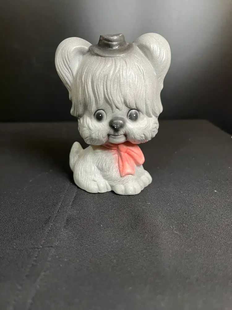 Darling "Big Head" Grey Dog w/ a Black Hat and Pink Bow. Lot 60