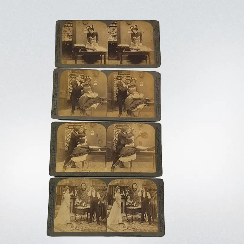 Four Underwood and Underwood Publishers Stereoview French Maid Cards from 1900