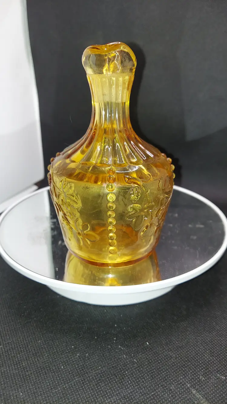 RARE Vintage U.S. Glass Co Beaded Grape Amber Brown Cruet Pitcher Vase Victorian