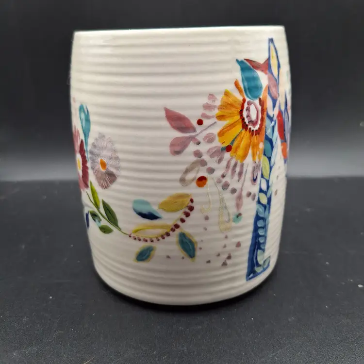 Anthropologie Monogram 'M' Mug With Vibrant Floral Design & Textured Finish