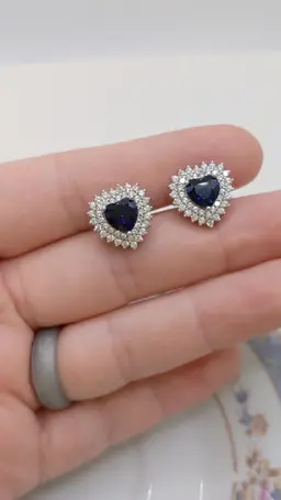 JTV Lab-Created Sapphire & Diamond Simulant S/S Heart Earrings Valentine’s Day Graduation Christmas