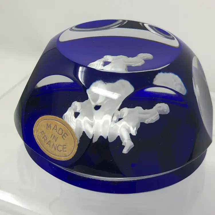 Baccarat Aquarius Zodiac Cobalt Blue Paperweight France READ