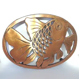 Vintage Brass Trivet Fish Design With Box Jamesway Price Tag 1984 NOS