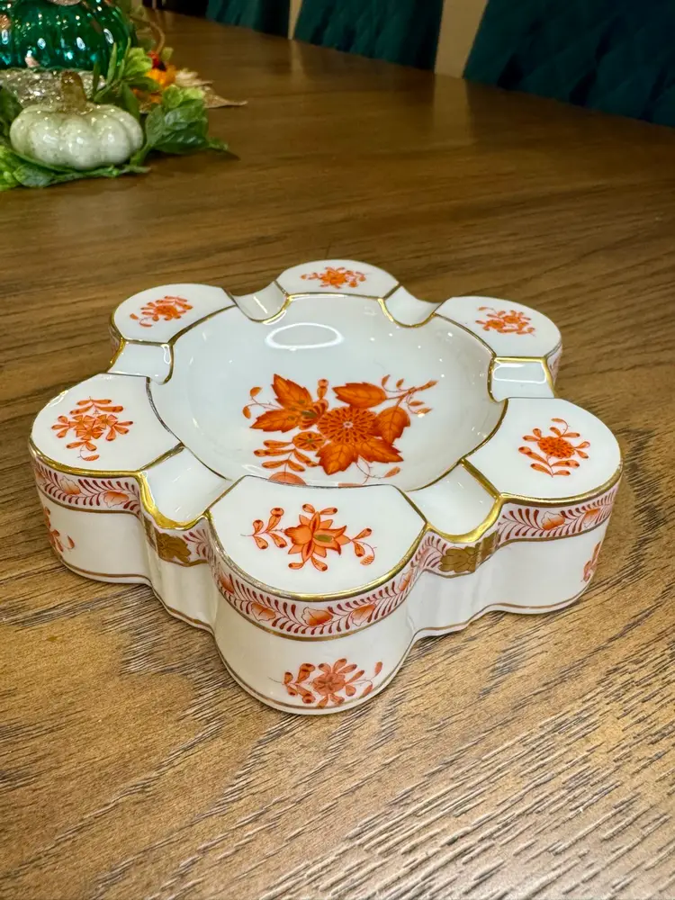 Vintage Herend Hungary Bouquet Rust Ashtray 6"