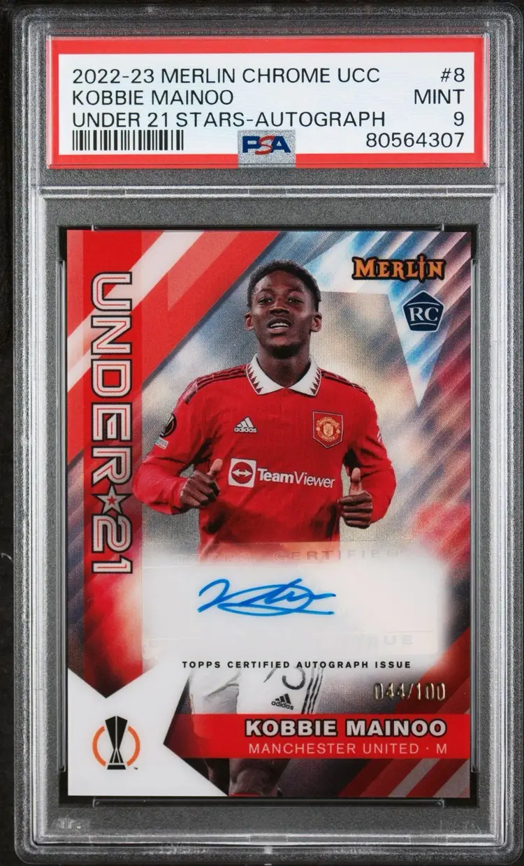 Kobbie Mainoo Topps Merlin Under 21 Stars Auto RC PSA 9 Manchester United