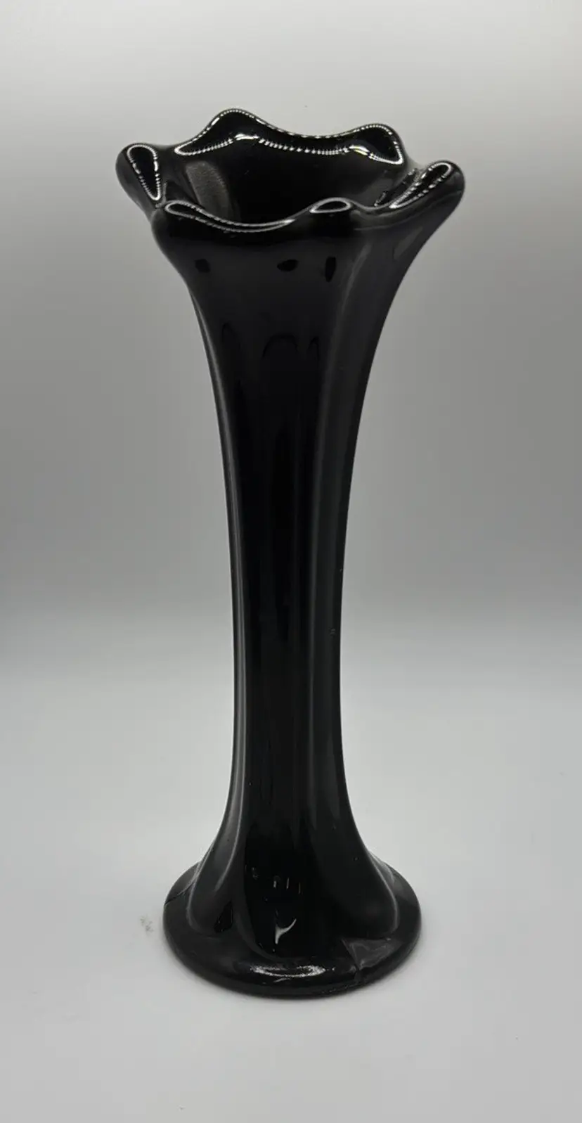 Imperial Morning Glory Ebony Glass Vase 7” tall
