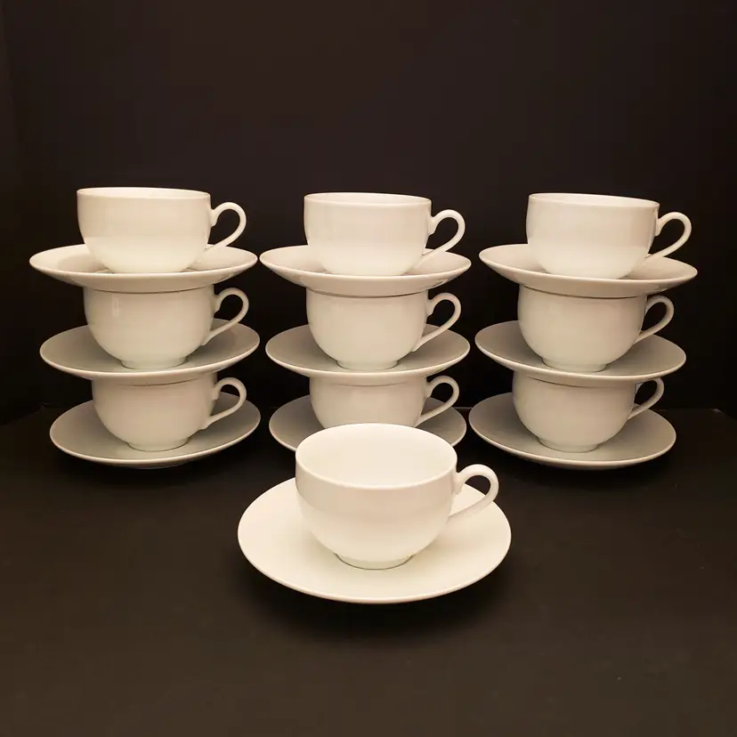 Fitz and Floyd Cups and Saucers Gourmet White Set of 10 Vintage