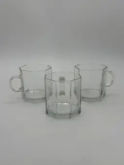 Set Of 3 Vtg. Arcoroc France Octime Clear Octagon Tea / Espresso Cups 6oz