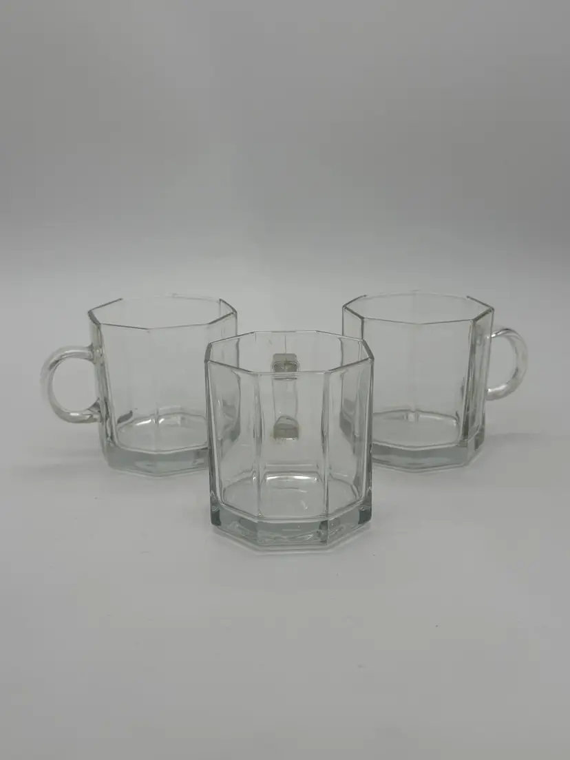 Set Of 3 Vtg. Arcoroc France Octime Clear Octagon Tea / Espresso Cups 6oz