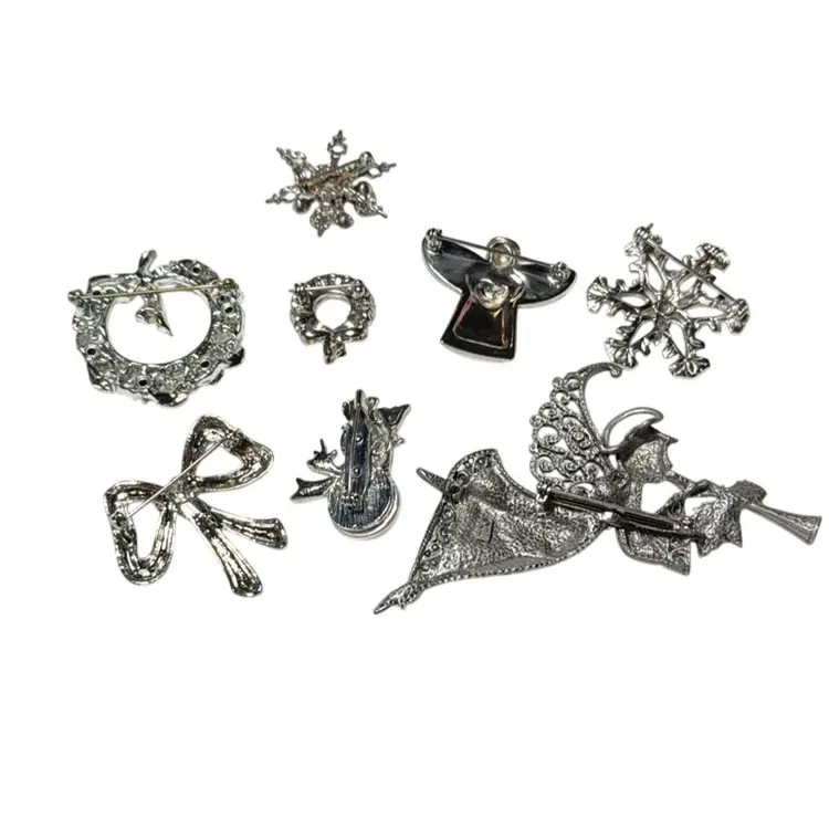 Collection Of Vintage Signed Silvertone Christmas Brooches -  Vintage Silvertone & AB Rhinestones Signed Christmas Brooches -  Gerry’s, Sarah Coventry, Ganz, JJ