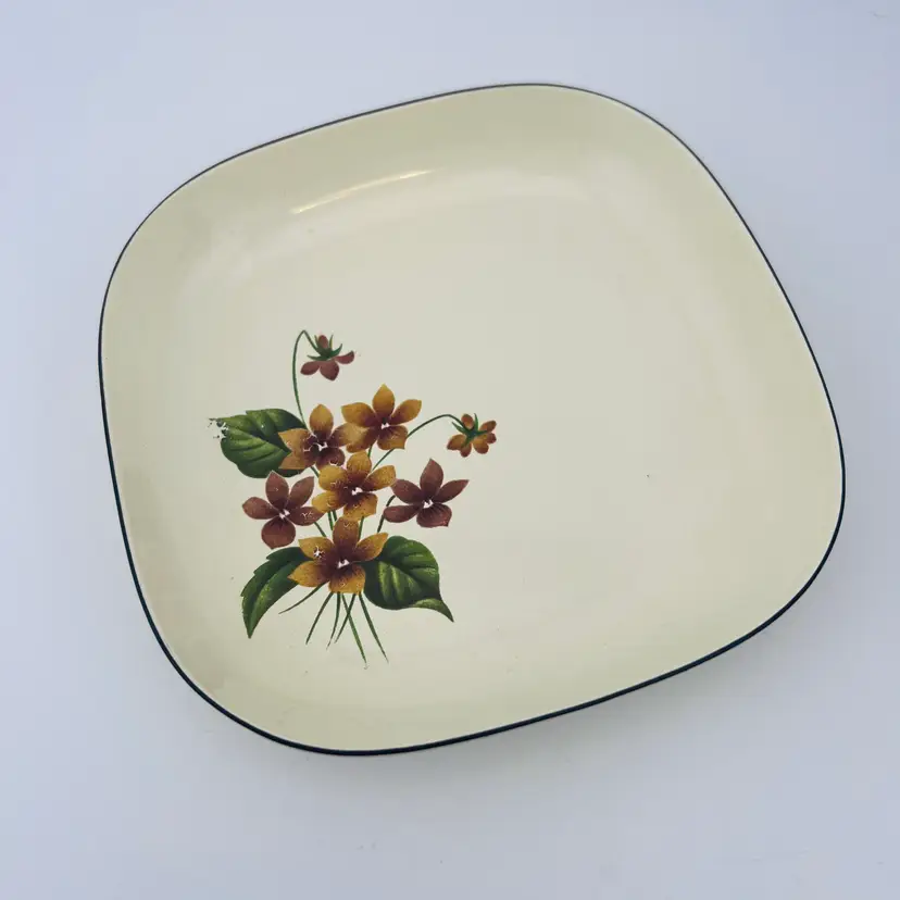 Signed Enamel on Metal Floral Dish 4.5” READ