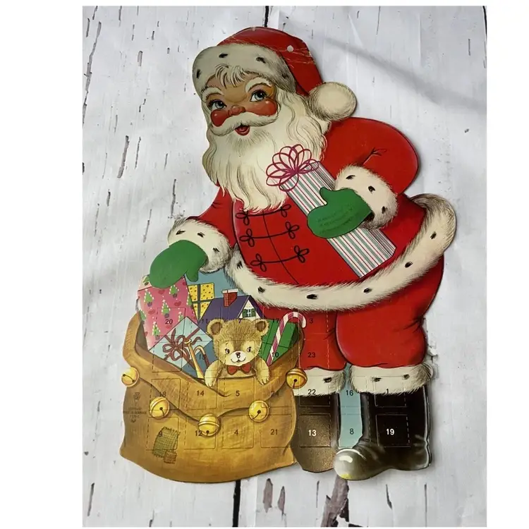 Vintage Advent Calendar Santa Sack Denmark Christmas GEMO 3D Cardboard (D1)