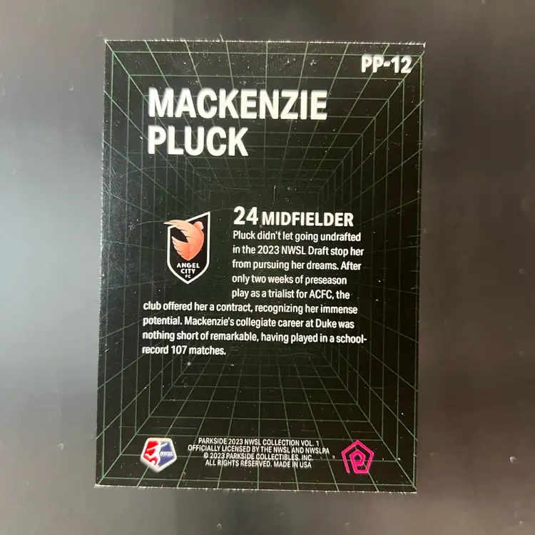 Mackenzie Pluck 2023 Parkside NWSL Promising Prospects Green /25 Soccer Card