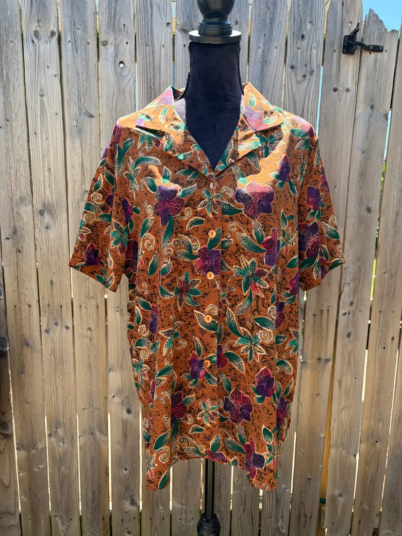 Vintage Worthington Flower Design Polyester Shirt 2X
