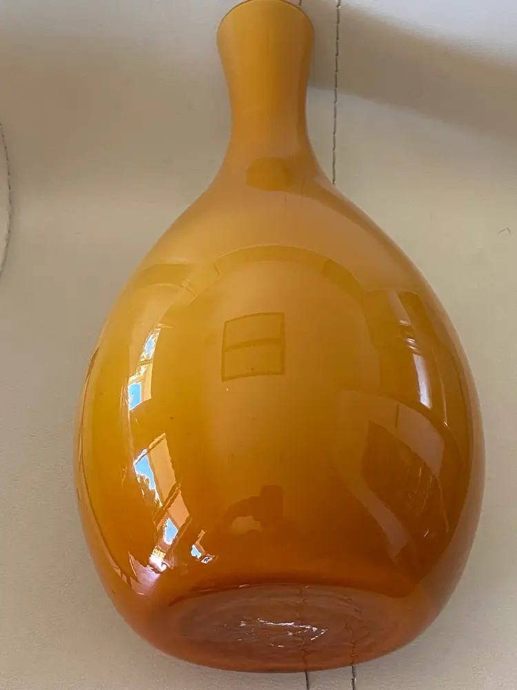 Tall Chinese Yellow Peking Glass Vase, 13" Tall