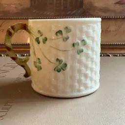 Vintage Belleek Shamrock Cup Irish - Fermanagh Ireland 2 7/8”