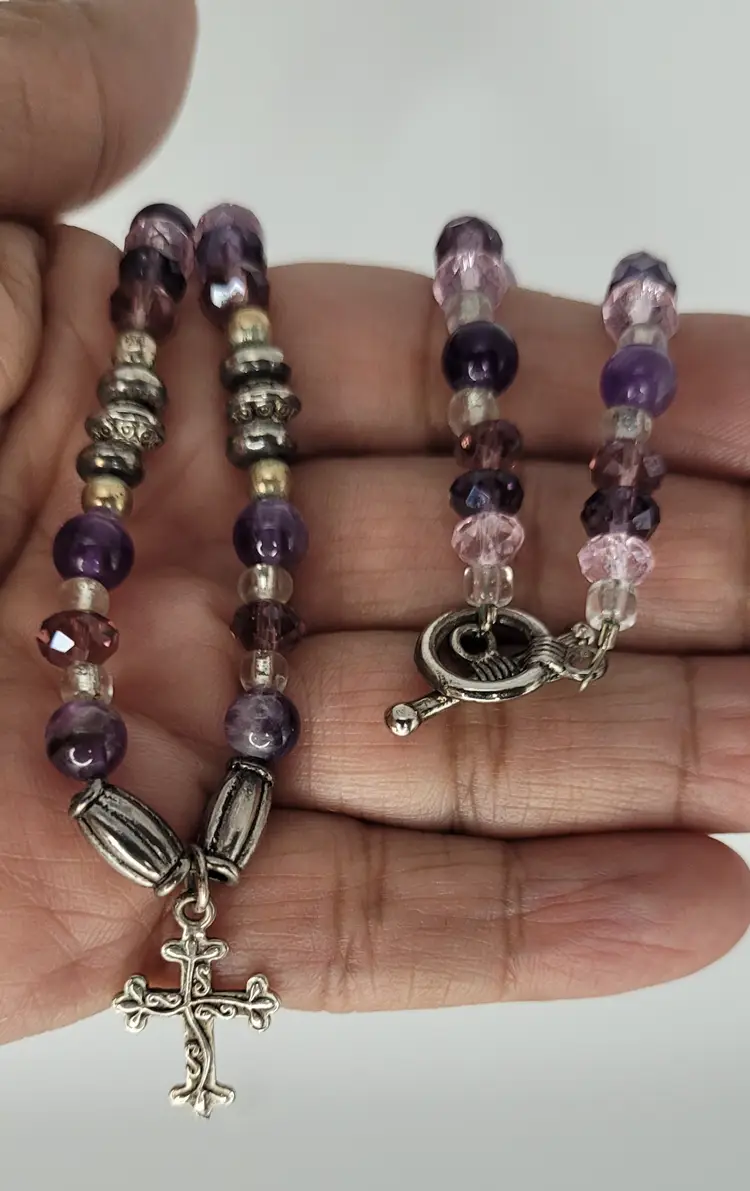 Beaded Multi Color Necklace With Silvertone Cross