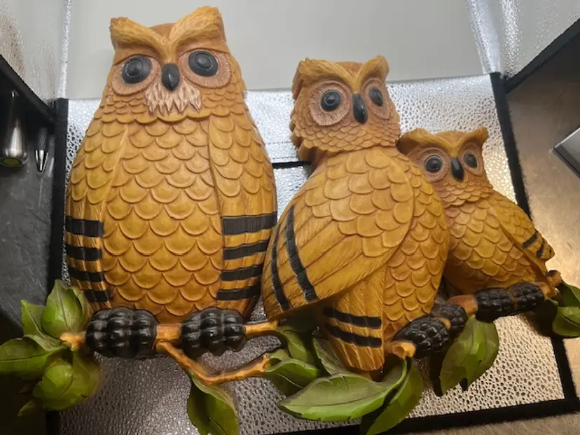 Vintage 1976 MCM Homco Owl Family ~ Hanging Wall Decor ~ #7403 Made In USA