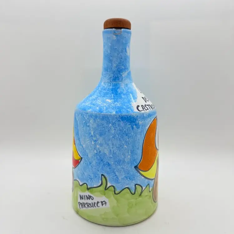 Nino Parrucca Italian Hand Painted Pottery Oil Cruet Jug Bottle Mushroom 8"