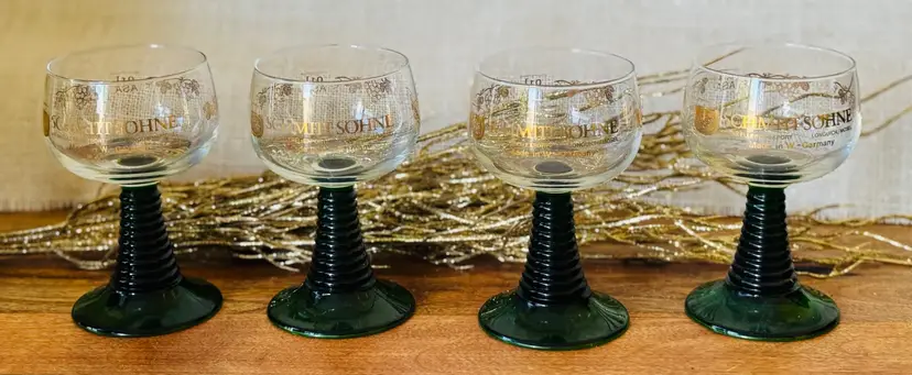 SCHMITT SOHNE Port Wine Glass Green Beehive Stem W. Germany (Set of 4)
