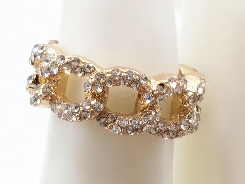 Gold Tone Band Ring Rhinestones Bling Jewelry