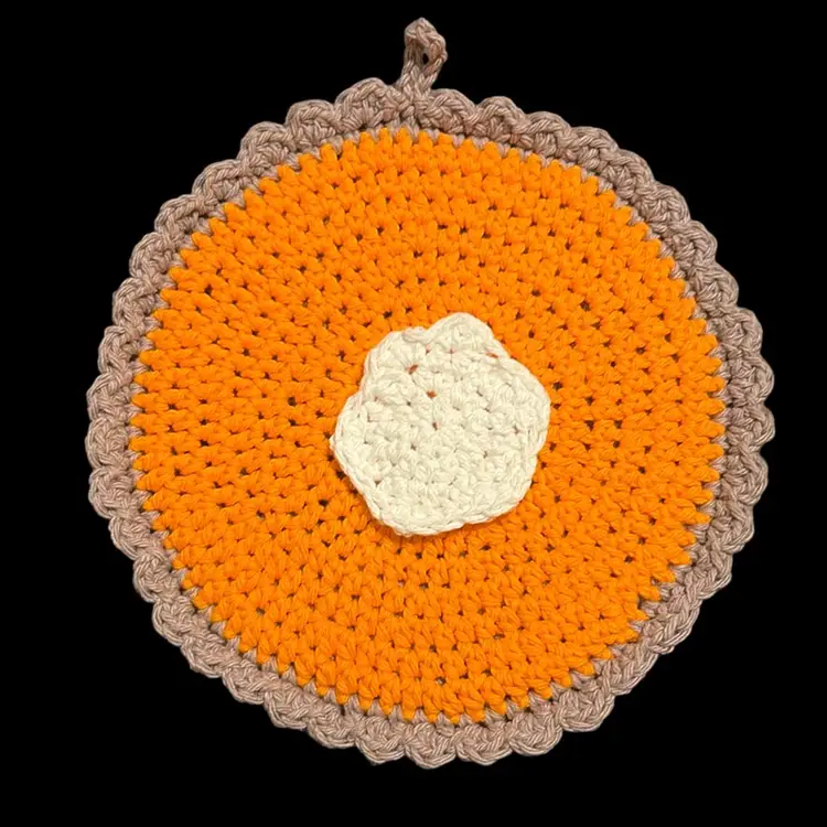 Handmade Pumpkin Sweet Potato Pie Crochet Potholder Hanger Whip Cream Thanksgiving Table