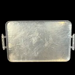 Vintage Arthur Armour aluminum tray with embossed flying geese and hammered finish. 14x9 For tray , From Handle To Handle Is 16 Inches