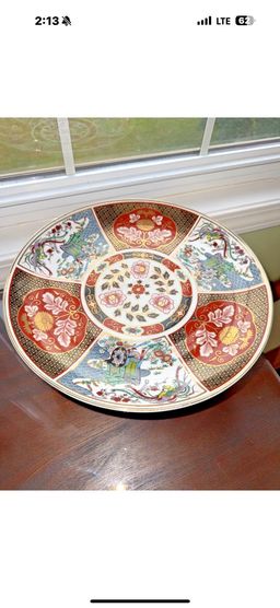 Vtg 12” Japanese IMARI Porcelain Hand Painted Platter, Japan; gold guilded