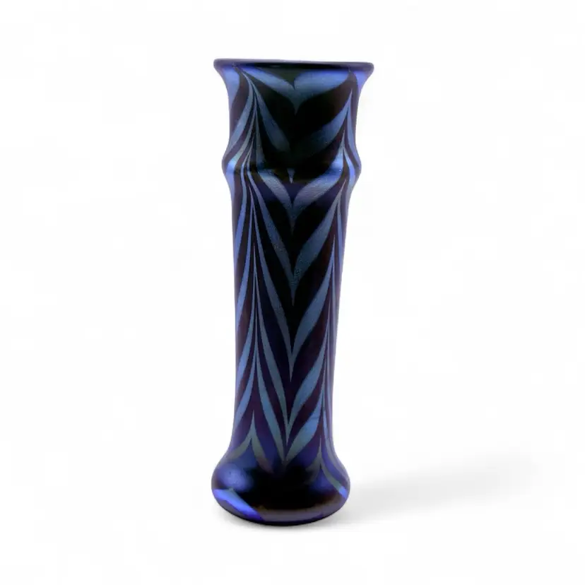 Orient & Flume Pulled Feather Green Glass Iridescent Mini Vase