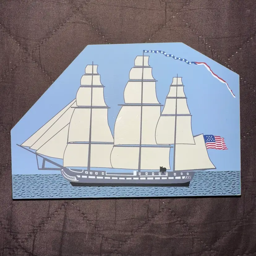 Vintage The Cat’s Meow USS Constitution Boston Wood Decor Plaque