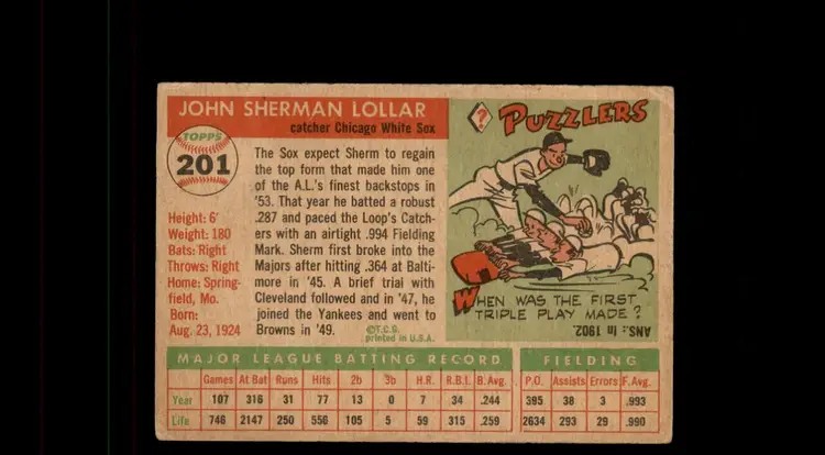 1955 Topps #201 Sherm Lollar - (pk-tl1) - Chicago White Sox